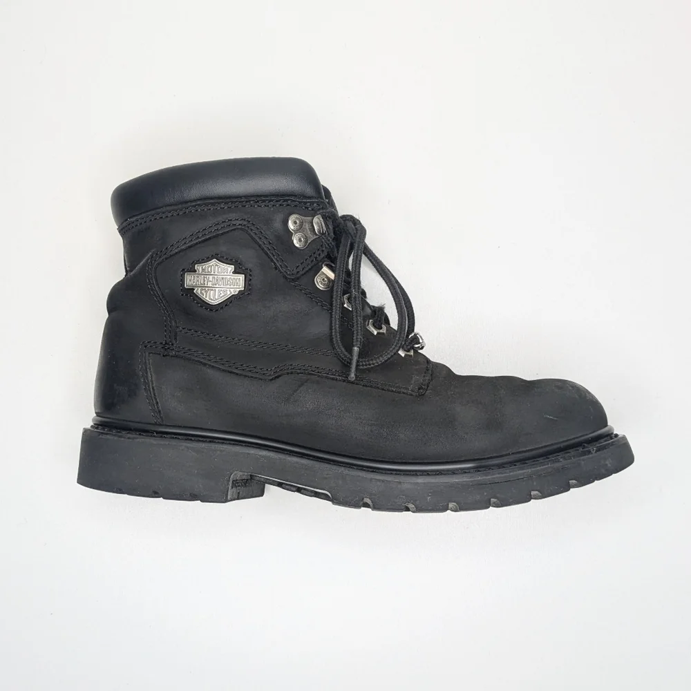 Harley Davidson Badlands Motorcycle Boots Black Leather Lace Up Men's Size 9